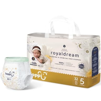 Hoppi Potty Training Pants Size 5 (3T-4T), 32 Count | 360° Stretchy Pull Up Diapers for Toddlers 27-38 lbs | Overnight Absorbency & Leak Guards | Hypoallergenic Potty Training Underwear