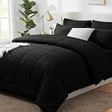 CozyLux Twin Comforter Set Black 5 Pieces Bed in a Bag Set Black for Teen Boys and Girls Bed Set Kids Twin with All Season Bedding Quilted Comforter, Flat Sheet, Fitted Sheet, Pillowcases