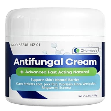 CHARMPOO Antifungal Cream, 2% Miconazole for Jock Itch, Athlete’s Foot & Ringworm, Fast-Absorbing Anti Fungal Skin Cream for Feet, Groin & Body Folds, 3.4 oz / 100g