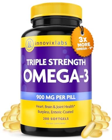 InnovixLabs Triple Strength Omega 3 Supplement, Burpless Fish Oil for Women and Men - 900 mg EPA & DHA, Brain & Joint Support, Award Winning & Third-Party Tested, 200 Softgels