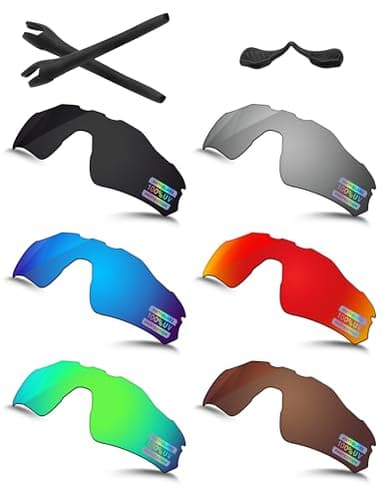 Bowyer 6 Pieces POLARIZED Replacement Lenses & Rubber Kits for Oakley Radar EV Path OO9208 Sunglasses - Black + Titanium Mirror + Surf Blue Mirror + Fire Red Mirror + Jade Green Mirror + Brown
