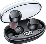 Ear Buds Wireless Earbuds Bluetooth 5.4 Headphones with LED Power Display, IPX8 Waterproof, Mini Earbud, Built-in Mic Calls, Ultra-Light, Stereo Earphones for Sports, Gym, Running, Workout, Black S