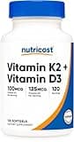 Nutricost Vitamin K2 (MK7) (100mcg) + Vitamin D3 (5000 IU) 120 Softgels - Gluten Free and Non-GMO