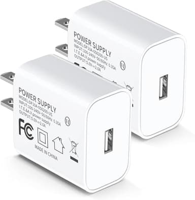 5V 2A Power Adapter UL Certified, USB Wall Charger 2-Pack – Fast Charging Plug Cube for iPhone 13/14/15/16/16 Pro/Pro Max/Plus, XS/XR/X & Watch Series 7/8, Ideal for Home & Travel Use