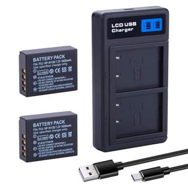 2-Pack NP-W126 NP-W126S Battery with USB-C Dual Charger for Fuji X100F, X100V, X100VI, X100VI, X-S10, X-A1, X-A5, X-A10, X-E4, X-Pro2, X-Pro3, X-T1, X-T2, X-T3, X-T10, X-T20, X-T30 II, X-T100, X-T200