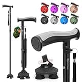 BeneCane Walking Cane for Men & Women Walking Stick for Seniors Folding Canes Quad Cane Adjustable Lightweight Sturdy Collapsible Heavy Duty with Soft TPR T-Handle and Travel Bag