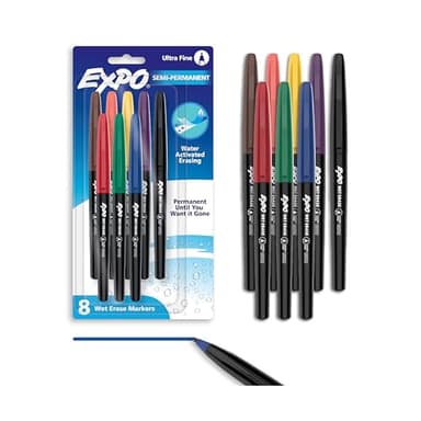 EXPO Vis-a-Vis Wet Erase Marker Set, Fine Tip, Assorted Colors, 8 Count