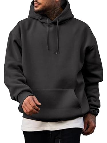 PLEPAN Mens Hoodie Sweatshirts Casual Cotton Essentials Hoodie Drawstring Heavyweight Fleece Pullover with Pocket, Dark Gray, L