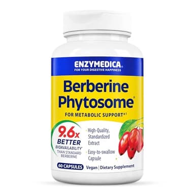 Enzymedica, Berberine Phytosome, 9.6X Better Bioavailability, High Potency Natural Vegan Dietary Supplement for Metabolic Support, 60 Capsules