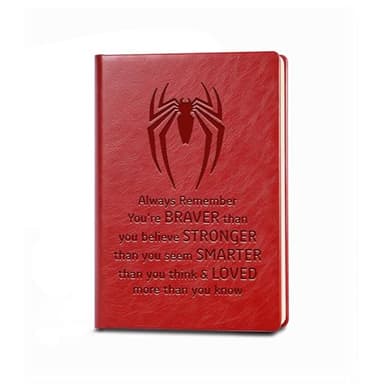 JOHSBYD Super Spiderman Gifts Always Remember You’re Braver Than You Believe Leather Notebook Super Spiderman Fans Gifts Cosplay Movie Lover Gifts Birthday Graduation Gifts for Son Daughter (red)