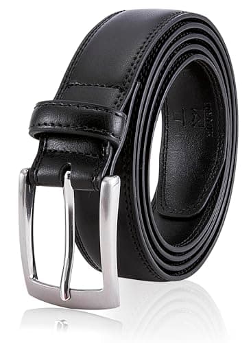 MILORDE Men Black Belts, Fashion & Classic Design for Dress and Causal (Size 34 (Waist 32), Basic Black)