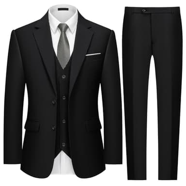 MAGE MALE Mens Two Button 3-Piece Suits Slim Fit Tuxedo Set with Blazer Jacket Vest & Pants for Wedding Prom Business Black
