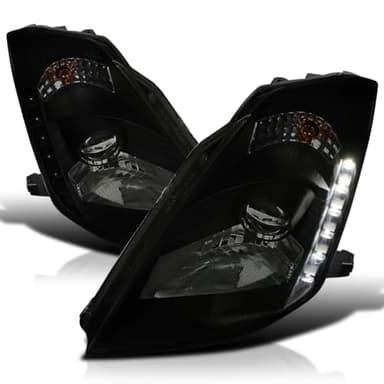 SPEC-D TUNING Black Smoke Projector Headlights w/LED Strip Compatible with 2003-2005 Nissan 350Z With Factory HID Headlights, Left + Right Pair Headlamps Assembly