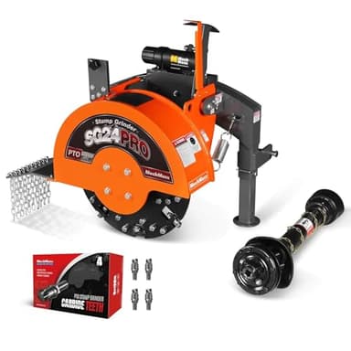 MechMaxx 3-Point PTO Powered Stump Grinder with 34 Carbide Teeth, for 15-45HP Tractor, 6'' Cutting Depth, 24'' Flywheel Diameter, Model SG24PRO Orange