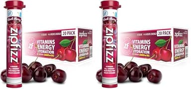 Zipfizz Energy Drink Mix, Electrolyte Hydration Powder with B12 and Multi Vitamin, Black Cherry, 20 Count (Pack of 2)