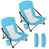 TOBTOS Low Beach Chair, Beach Chairs for Adults 2 Pack, Low Profile Folding Chair with Cup Holder & Carry Bag, Heavy Duty Chair for Outdoor Sand, Camping, Concert, Travel