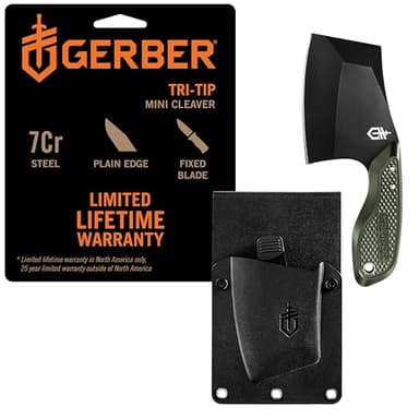 Gerber Gear TRI-Tip Mini Cleaver Fixed Blade Camping Knife with Molle Sheath for Survival and Bushcrafting, Green