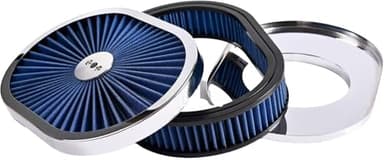 12"x2" Oval Air Cleaner Filter Assembly 5-1/8" Carb Neck w/Flow-Thru for Caburetor Lid High Flow Chrome Compatible With GMC Chevy Ford Chryler Dodge (Blue)