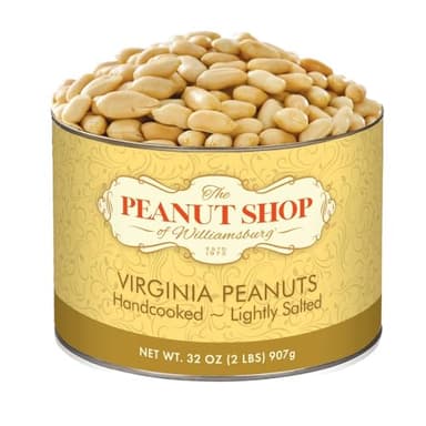 The Peanut Shop of Williamsburg Extra-Large Handcooked Lightly Salted Virginia Peanuts Williamsburg Peanuts Non-Gmo Kosher Gluten-Free No Preservatives - 32 Oz Tin