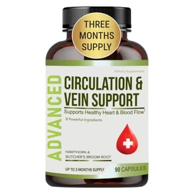 Best Blood Circulation Supplements and Vein Support-Blood Flow, Leg Circulation, Heart Health, and Varicose Veins.with Butcher's Broom, and Diosmin.Helps Reduce Swelling & Discomfort in Legs.90 Caps.