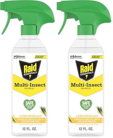 Raid Essentials Multi-Insect Killer Spray Bottle, Child and Pet Safe, for Indoor Use, Lemongrass Scent, 12 fl oz (Pack of 2)