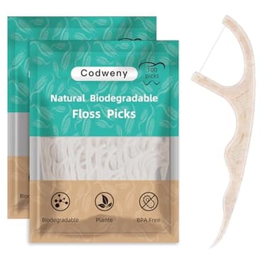 Biodegradable Dental Floss Picks 200 Count, Vegan Plant Based Handle,Eco Friendly Tooth Flossers Toothpick Soft Cleaning for Kids and Adult on Gums (200)