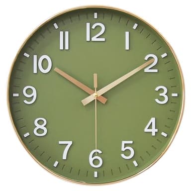HZDHCLH Wall Clocks Battery Operated,Wall Clock Green Gold,8 inch Wall Clock Silent Non Ticking Modern 3D Numbers for Kitchen Bedroom Living Room Office Classroom Decor