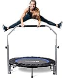 BCAN 40/48" Foldable Mini Trampoline Max Load 330lbs/440lbs, Fitness Rebounder with Adjustable Foam Handle, Exercise Trampoline for Adults Indoor/Garden Workout