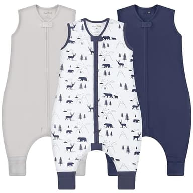 Toddler Sleep Sack with Feet, 0.5 TOG Organic Cotton Baby Sleeping Bag with Legs, Baby Wearable Blankets for Walkers with 2-Way Zipper, Baby Sleep Sack for Girls Boys, Early Walker 18-36 Month, 3-Pack