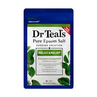 Dr Teal's Epsom Salt Magnesium Soak, Relax & Relief with Eucalyptus & Spearmint Essential Oils, 3 lbs