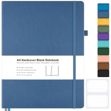 Blank Notebook, Hardcover Sketch Book, 8.5" x 11" Large Blank Journal, No Bleed Thick Paper Sketchbook for Drawing Art, Unlined Notebook Journal for Women Men, A4 Leather Sketchbook, Lay Flat, Navy