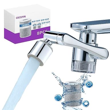 CECEFIN Water-Filter for Sink-Faucet Extender-Aerator - 9pcs Cartridges Reduce Chlorine for Bathroom/Kitchen Skin Face Eye Wash,Brass Faucet Mount Purifier System,1080°Rotating 2-Mode Swivel Aerator