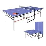 Table Tennis Table, 8FT Portable Mid-Size Ping Pong Table for Family Game Rooms, Folding & Compact Professional MDF Indoor Table Tennis Table w/Net, 2 Paddles, 3 Balls,Foldable for Easy Storage