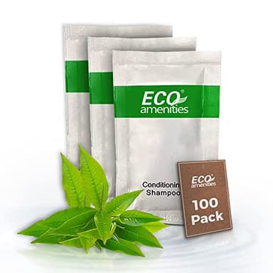 ECO Sachet Individually Wrapped Toiletries, Travel Size Bulk Shampoo and Conditioner 2in1 10ml (100 pk) Mini Hotel Toiletries Conditioning Shampoo 2in1 | Travel size Toiletries