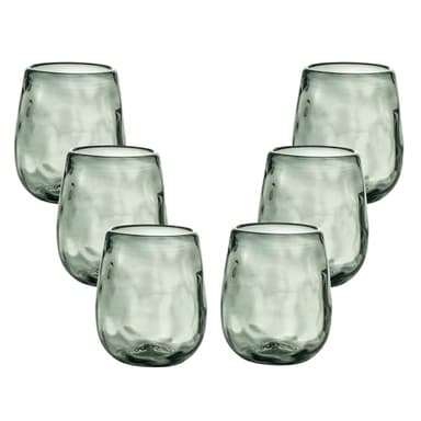 Recreado Organic Smoke Hand Blown Stemless Wine Glasses - 100% Recycled Mexican Glassware - Artisan Crafted Drinking Glasses for Cocktails, Tequila, or Water - Set of 6 (16 oz)