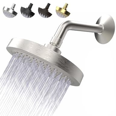 High Pressure Shower Head - Anti-Clogging Silicone Nozzles 2.5 GPM Removable Restrictor - Easy to Clean and Install - Includes Plumbers Tape - 6 inch - (Brushed Nickel 2.5GPM)