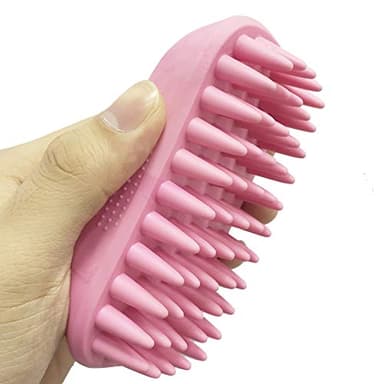 ZOOPOLR Pet Silicone Shampoo Brush for Long & Short Hair, Pink ( New ), Medium Large Pets Dogs Cats, Silicone Shower Wash Curry Brush, Massage Comb