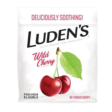 Luden's Sore Throat Relief Lozenges for Minor Everyday Irritation & Dry Mouth, Wild Cherry Flavored Drops, 90 Count
