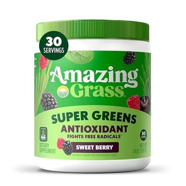 Amazing Grass Greens Blend Antioxidant: Super Greens Powder Smoothie Mix with Organic Spirulina, Beet Root Powder, Elderberry, Bilberry, Prebioitics & Probiotics, Sweet Berry, 30 Servings (Packaging May Vary)