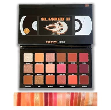 Creative Soul Cosmetics Slasher II Eyeshadow Palette, Horror Movie Neutral Eyeshadow Palette, Blendable & High Pigment Mauve Eye Shadow, Scary Movie Inspired Makeup, Goth Makeup