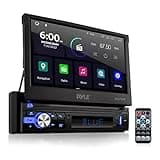 Pyle Car Stereo Video Receiver-Multimedia Disc Player,BT Wireless Streaming,Hands-Free Talking,Motorized Fold-Out 7” Touchscreen Display,Multimedia MP4/MP3/USB/AM/FM Radio,Single DIN-PLTS79DUB