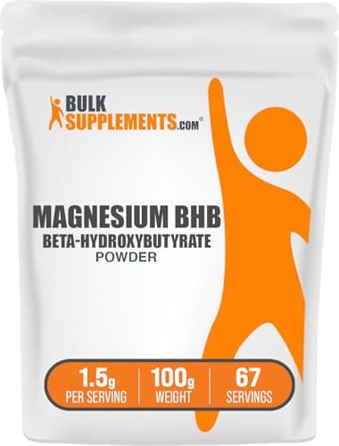 BulkSupplements.com Magnesium BHB Powder - BHB Salts, Beta-HydroxyButyrate Powder - Unflavored & Gluten Free, 1.5g per Serving, 100g (3.5 oz) (Pack of 1)