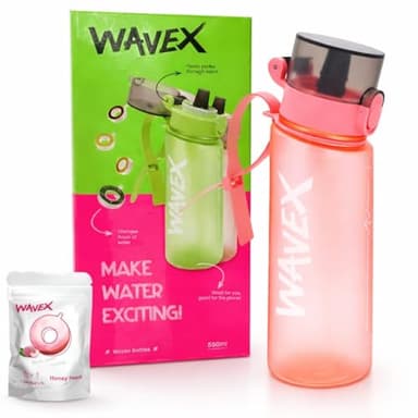 WAVEX Flavored Water Bottle That Makes Plain Water Enjoyable, Aroma-Powered Hydration, Includes 1 Replaceable Honey Peach Aroma Flavor Scent Pod, No Sugar or Additives, 0 Calorie, (550ml, Pink)