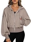 ANRABESS Women's Zip Up Hoodies Cropped Sweatshirts Casual Zip Jackets 2025 Fashion Trendy Spring Outfits Khaki Small