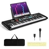 Costzon 61 Key Keyboard Piano, Electric Digital Piano Keyboard with Microphone, Music Stand, Keynote Stickers & Carrying Bag, Portable Keyboard Piano for Beginners Adults