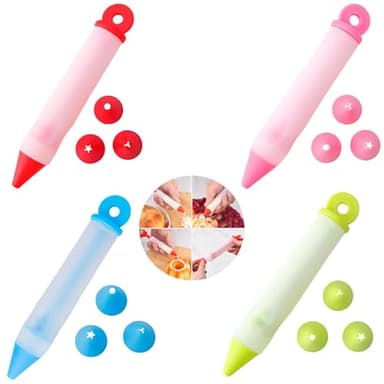 Pack of 4 Dessert Decorating Cake Decorating Pens Kit,Cake Decorating Syringe Cylinder Used for Chocolate Jam, Lettering, Drawing, and Cream Cake Baking Decorating Tools，