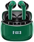 Wireless Earbuds Bluetooth 5.4 Headphones 60H Playtime Bass Stereo Ear Buds with Noise Cancelling Mic LED Display Earbud & in Ear Earphones IP7 Waterproof for Laptop Pad Phones Workout Green M
