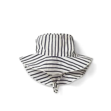Pehr Baby Bucket Hat – Stripes Away Ink Blue (Boys) | Organic Cotton Sun Hat with Strap | Soft Poplin Fabric | Broad Brim | Ethically Made | Machine Washable | 6-12 Months