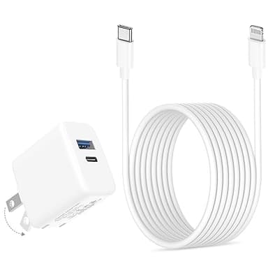 20W Dual Port Fast Charger for iPad 9th 8th 7th 6th 5th Generation 10.2 inch, iPad Air 3/2, iPad mini 5/4/3, Foldable Wall Charger with 6.6ft USB-C to Lightning Fast Charging Cable
