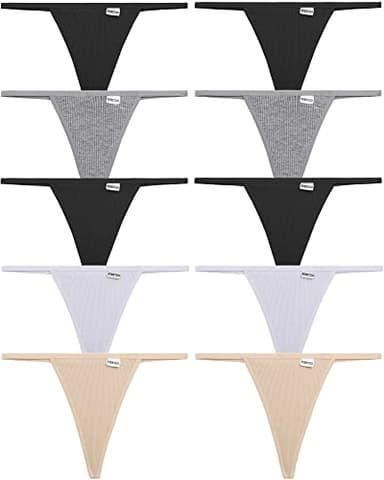 FINETOO 10 Pack G-String Thongs for Women Cotton Panties Stretch T-back Tangas Low Rise Hipster Underwear Sexy S-XL (Light color-10pack, Small)